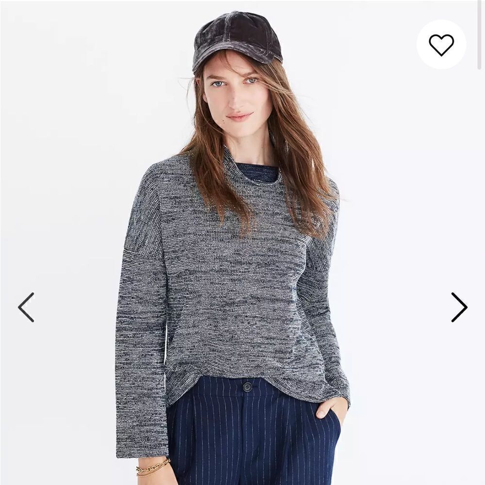 Madewell Women’s Mockneck Pullover Top Blue and White Comfy Size Large